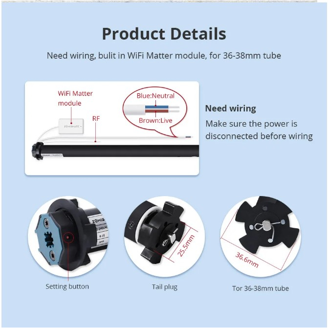 ZEMISMART MATTER Roller Shade Motor MATTER WIFI