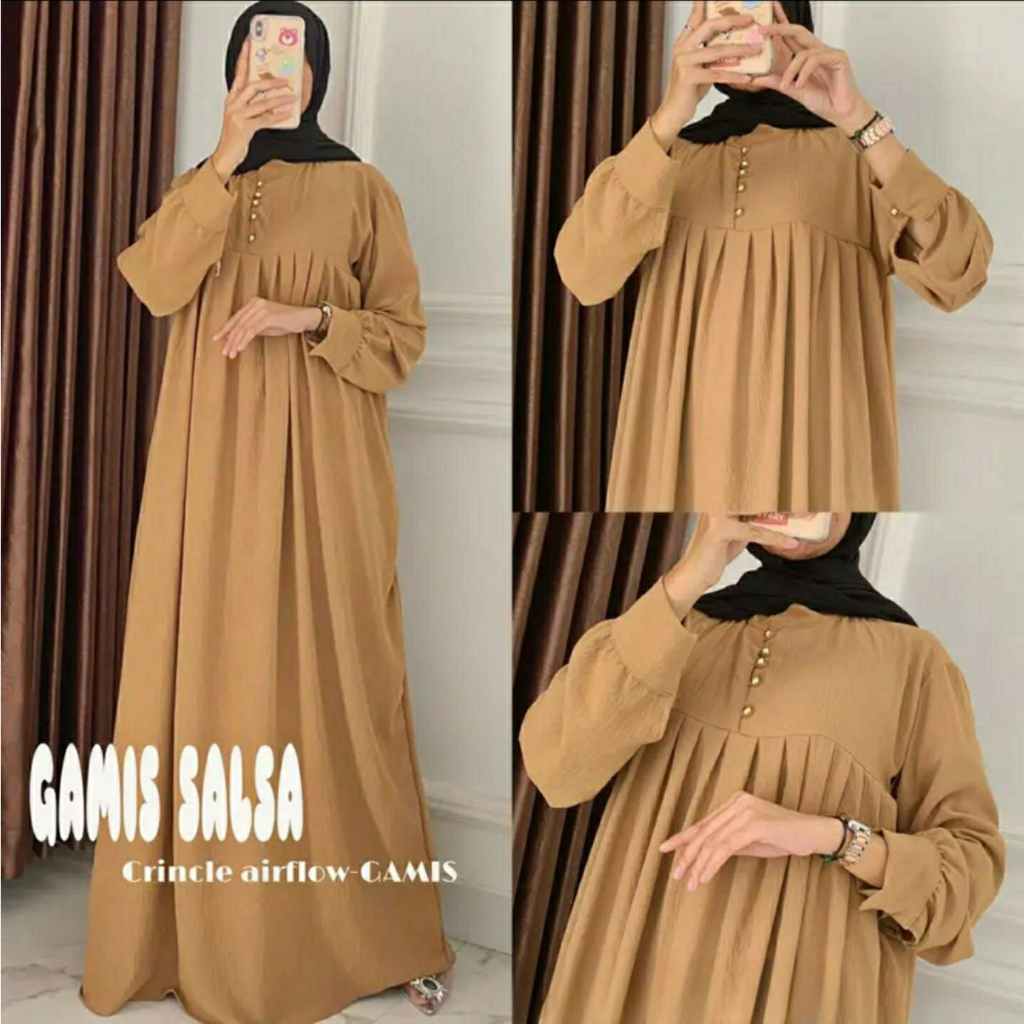 Salsa Gamis Kancing Busui Friendly Crinkle Airflow Dress Ld 110 Cm Kekinian Baju Muslim Wanita Terbaru