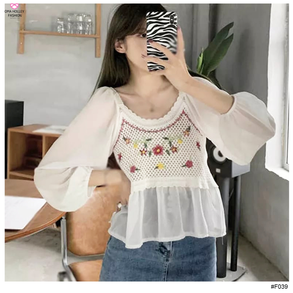 (COD) OH Fashion Korean Blouse Rajut Import Lengan Panjang Harga Spesial 🟠