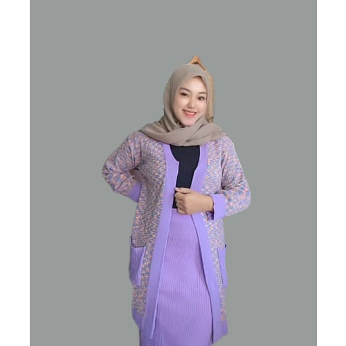 Long Outer Rainbow, Cardigan Rajut Wanita Korean Style Oversize Motif Premium