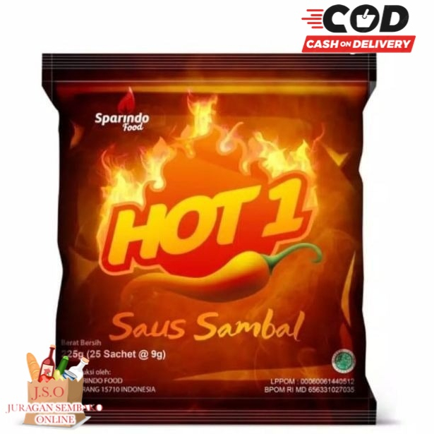 (JSO) Saus Sambal Hot 1 Stick Sachet 24 Sachet x 9 gr Saus Sambal Extra Pedas Saos Hot One Saus Hot One Hot1