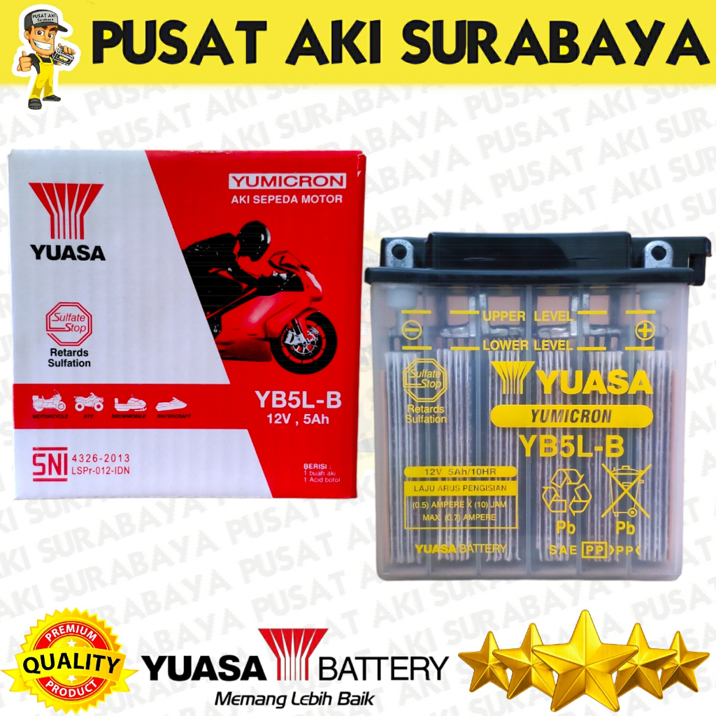 TERMURAH AKI BASAH YUASA YB5LB JUPITER BURUNG HANTU MX OLD 135 MEGAPRO PRIMUS GM5Z GT6A MTX5AL YT7C YB5L-B