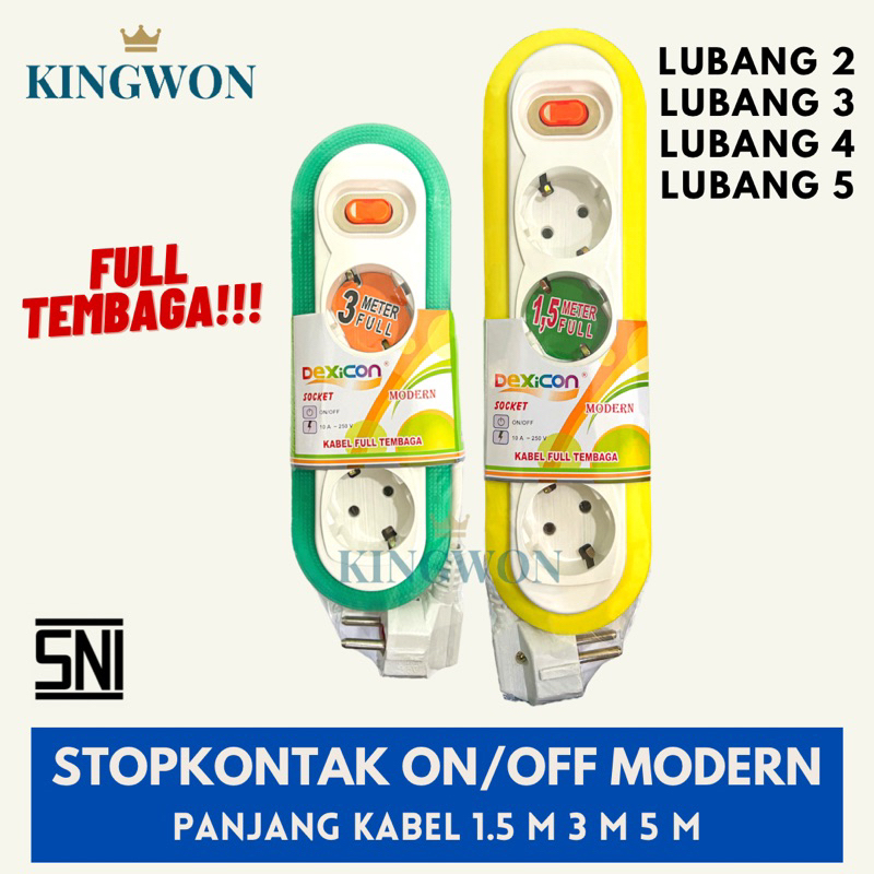 STOP KONTAK MODERN + KABEL 2/3/4/5 LUBANG 1,5/3/5/10 METER MURAH DEXICON