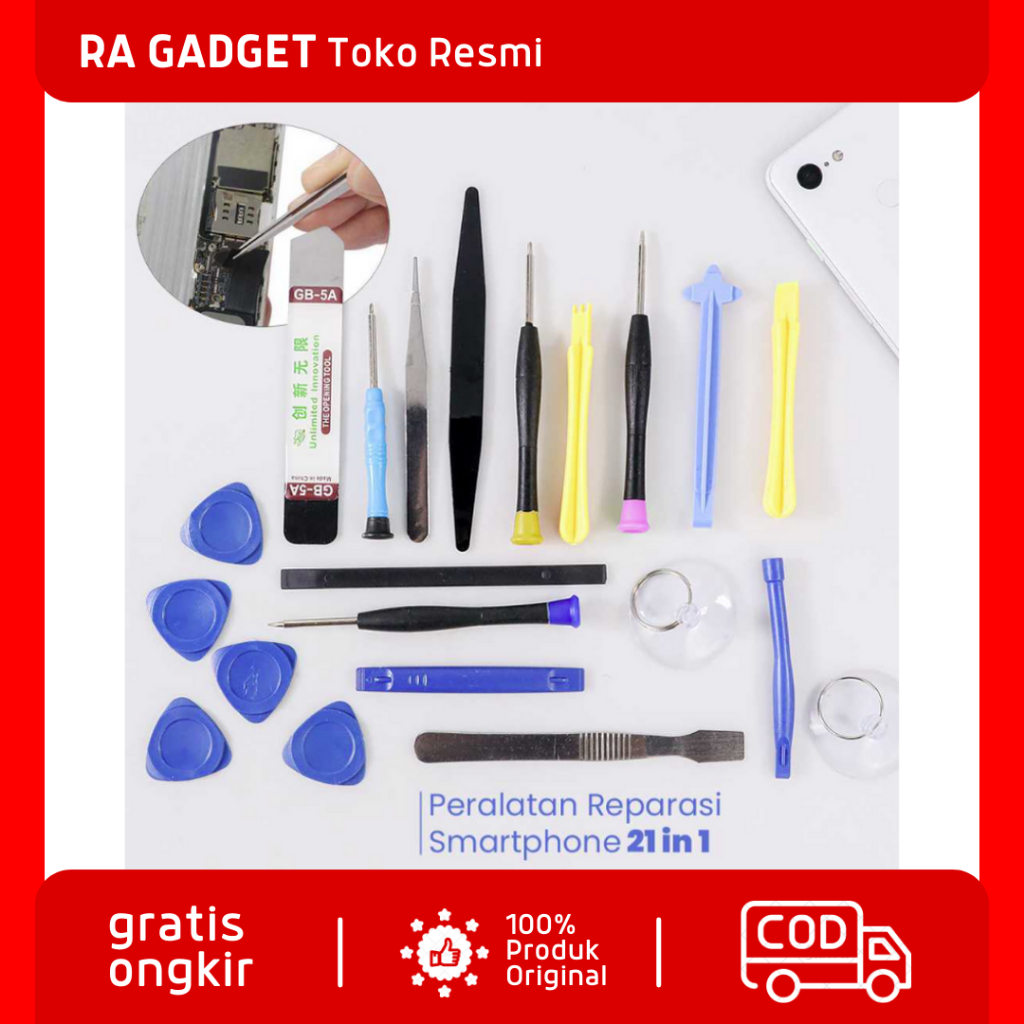 Peralatan Reparasi Smartphone 21 in 1 Repair Tools Set / Obeng Reparasi Pembuka Bongkar Perbaiki Con