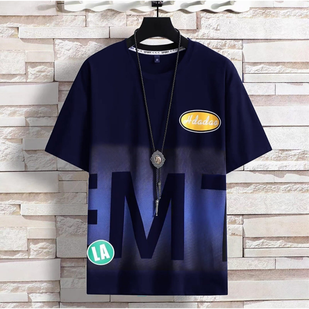 KIYOWO-Baju Atasan Pria Motif EMT Kaos Lengan Pendek