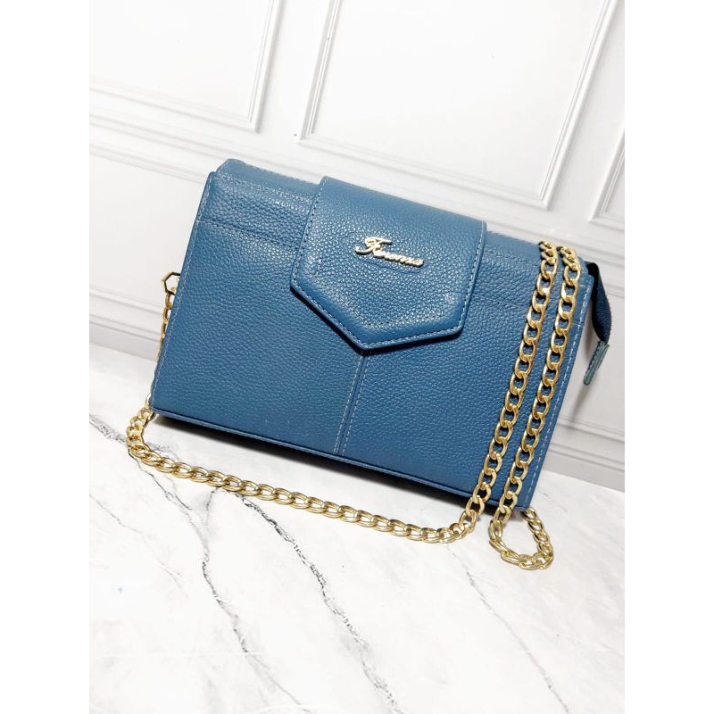 Fiorenza tas wanita kulit asli Meghan Slingbag blue genuine leather