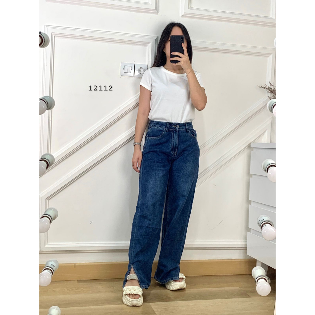 12112 CELANA JEANS KULOT ALNZ SLIT SAMPING 8012 SIZE M-2XL PREMIUM WANITA CELANA PANJANG KULOT JEANS