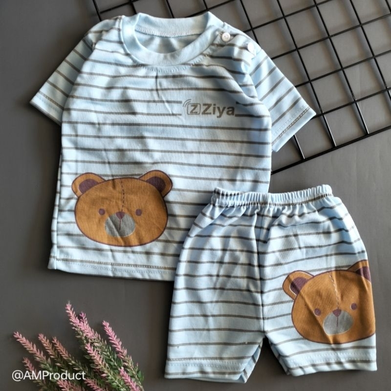 setelan piyama bayi 3-12 bulan motif garis bear