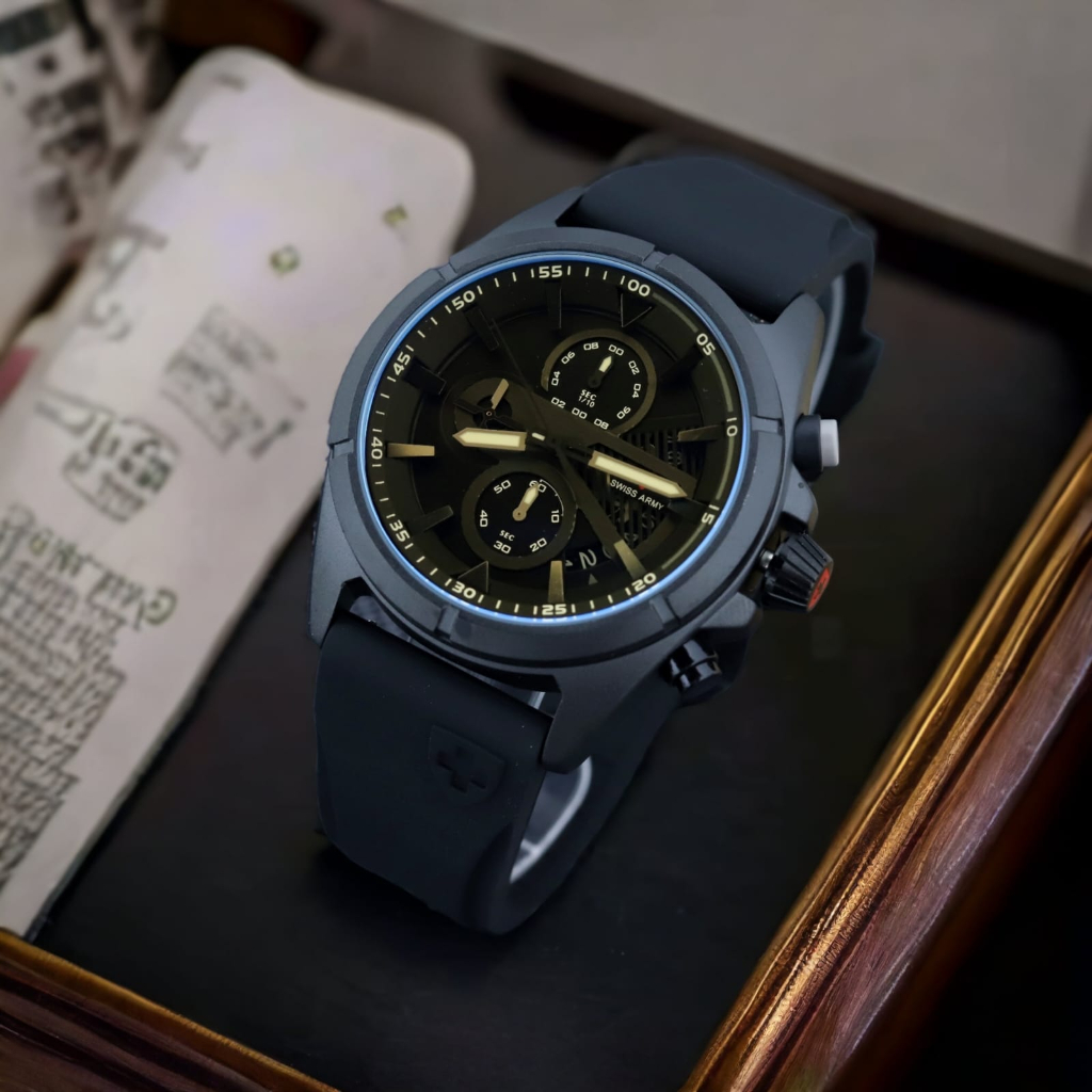 Jam Tangan Analog  9706  Tanggal &amp; Chronograph Aktif inc.Box