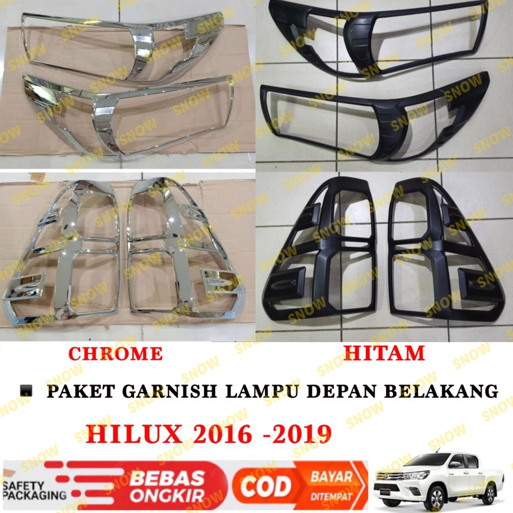 Paket Garnish Lampu Depan Belakang All New Hilux Revo 2016 2018 2019 Hitam Chrome