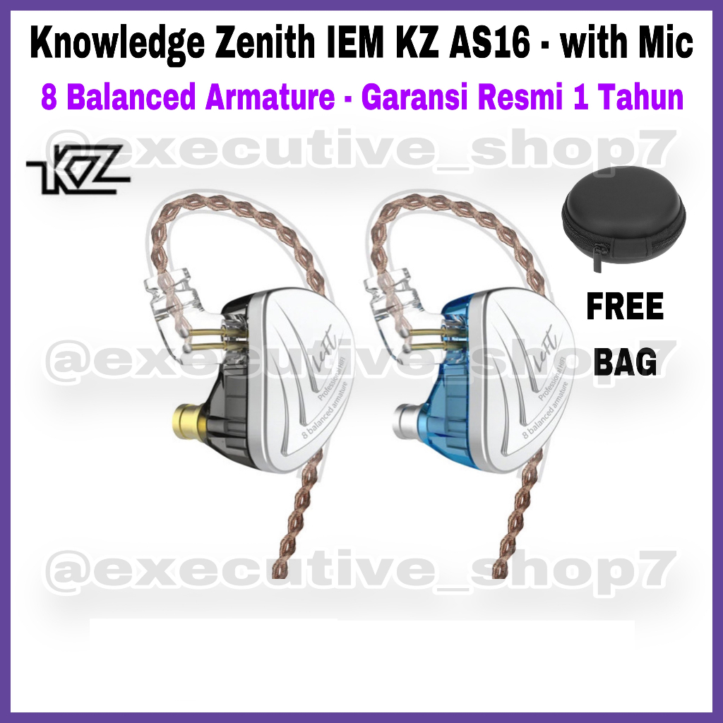 Knowledge Zenith IEM KZ AS16 - with Mic - 8 Balanced Armature - Garansi Resmi 1 Tahun