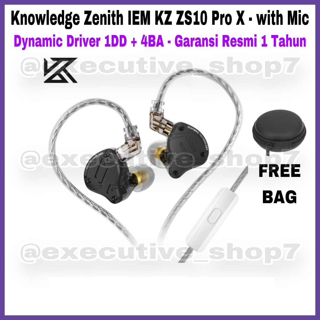 Knowledge Zenith IEM KZ ZS10 Pro X - with Mic - Dynamic Driver 1DD + 1BA - Garansi Resmi 1 Tahun