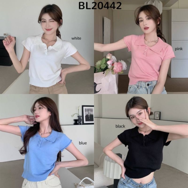 Polo Wrap Buttons Soft Knit Top