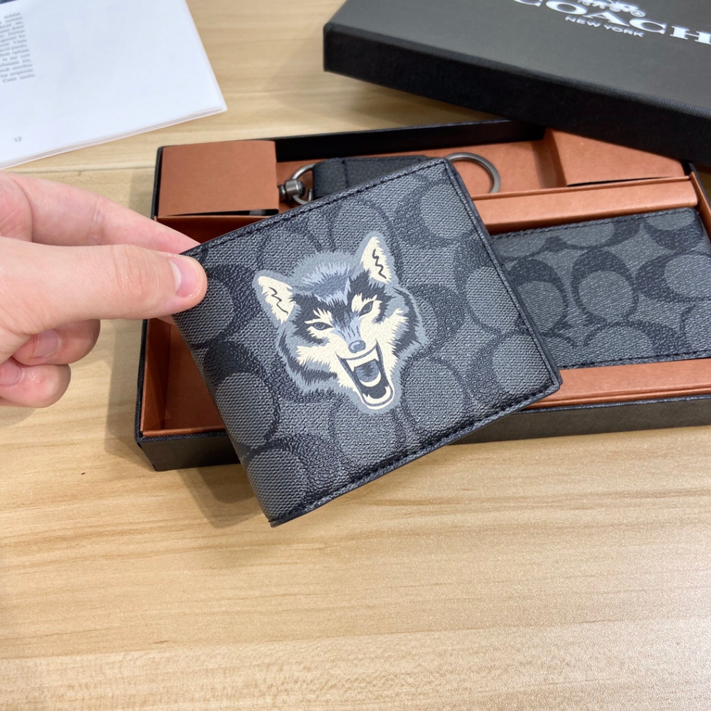 （Shopee live） coach  31522   latest original single short wallet New style men's wolf head half-fold wallet