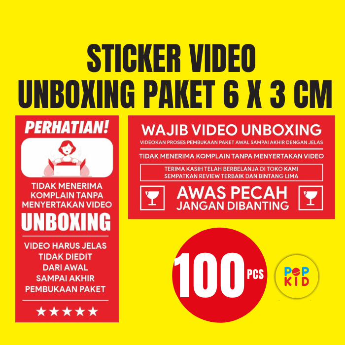 100 PCS - STICKER WAJIB VIDEO UNBOXING BEST SELLER UKURAN 6 X 3 CM