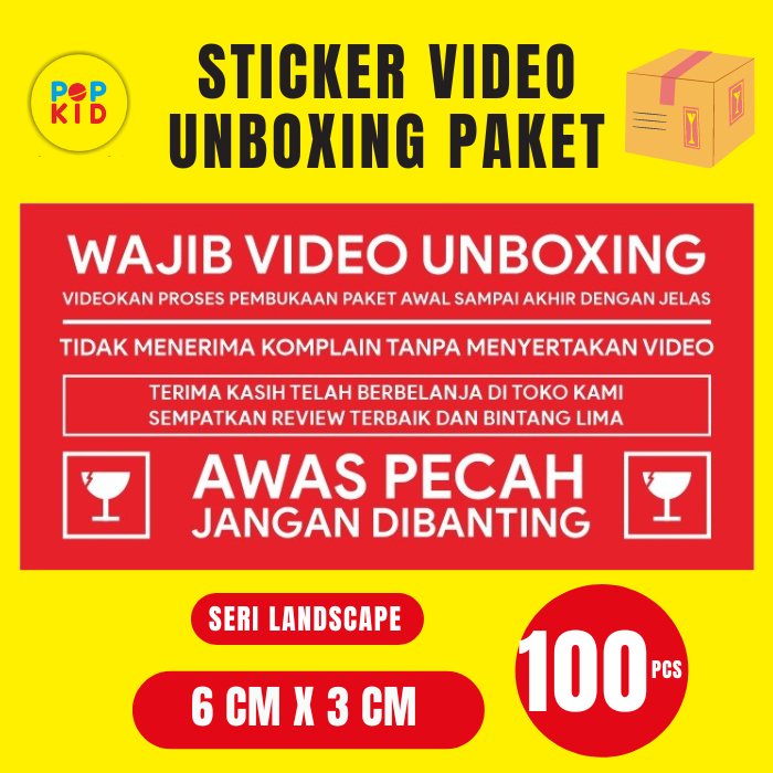 100 PCS - STICKER WAJIB VIDEO UNBOXING BEST SELLER UKURAN 6 X 3 CM