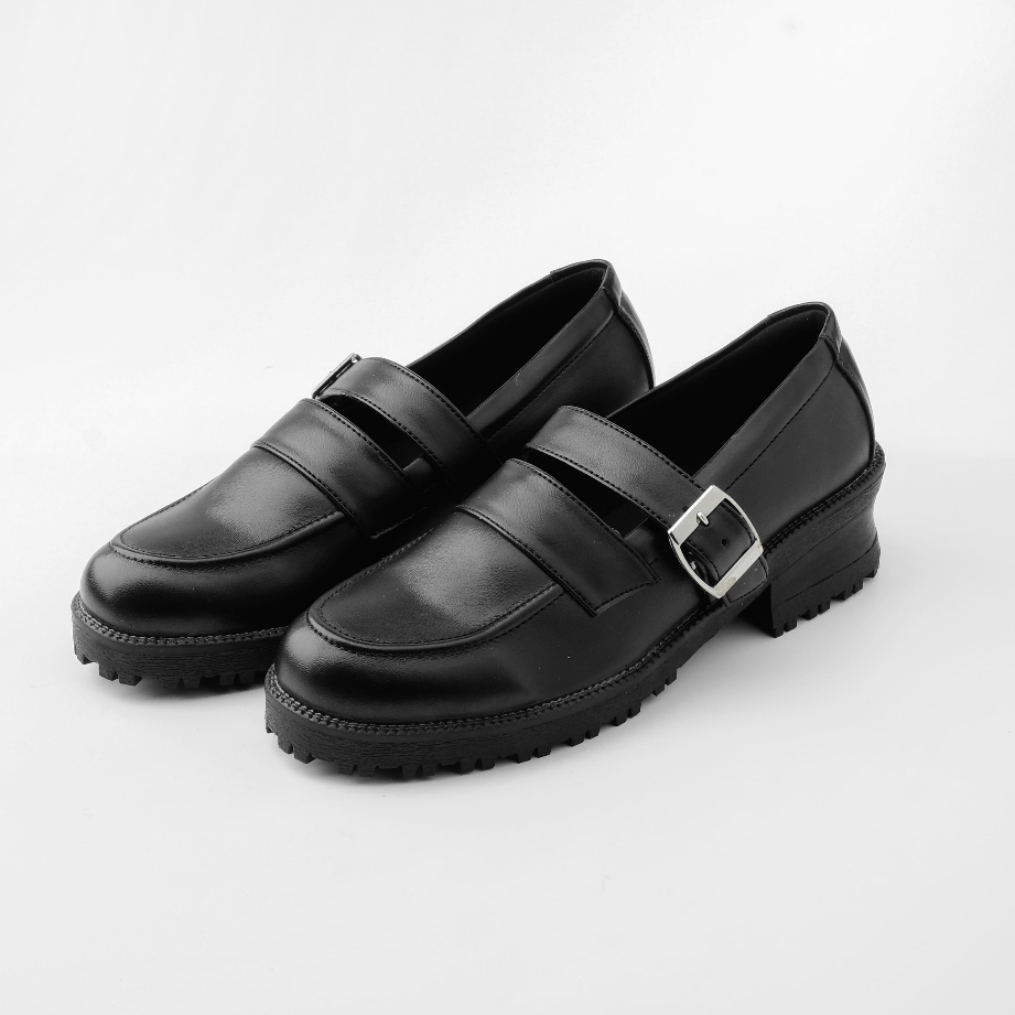 Sepatu Wanita Casual Slip On Formal Kulit Kerja Kantoran Kuliah Loafers Wanita Original - Naura Black