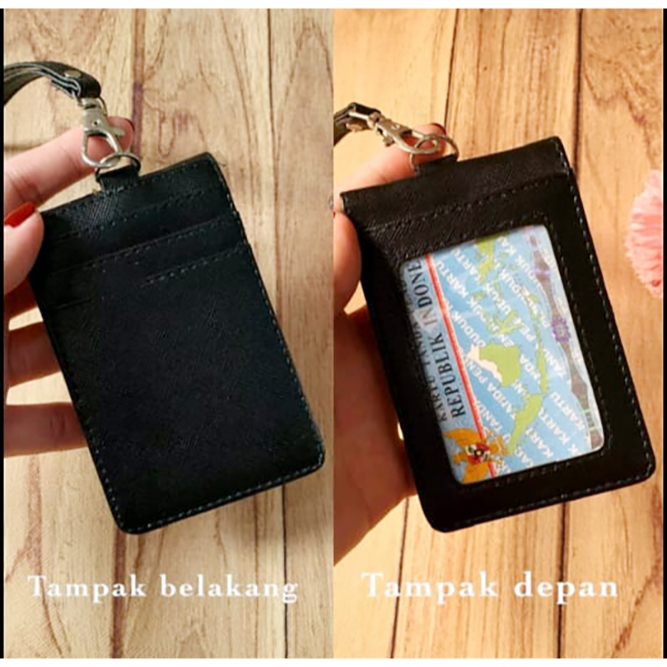 

ID Card Leher Pria Wanita Dompet Kartu Pengenal Gantung Leher Name Tag ID Card Holder Kulit Lanyard Termurah PU Leather Pengenal Kantoran