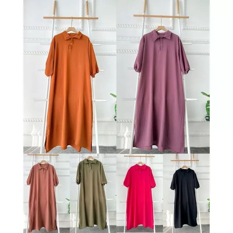 MIDI dress Syakila crinkle airflow | daster busui kancing polos wanita