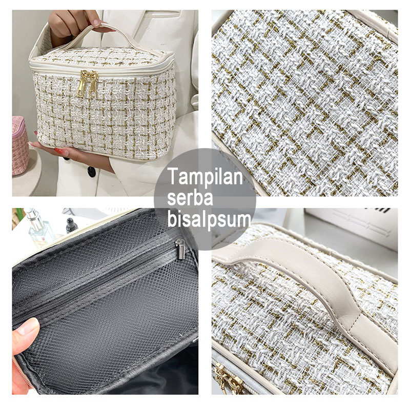 Tweed Desain Tas Rias Tahan Air Tas Organize/Kapasitas Besar Makeup Pouch Portable Travel Bag/tas kosmetik fashion