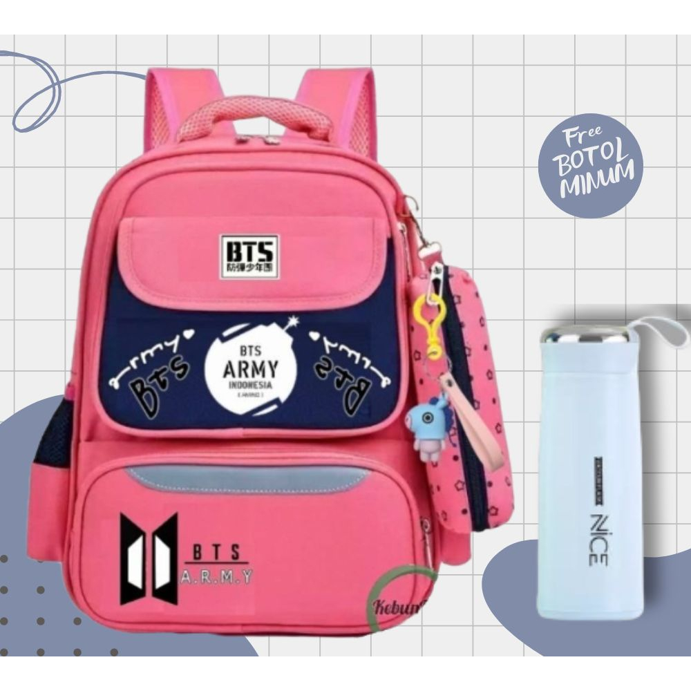 BDKR_TAS - Tas Ransel Kpop BeTeEs Tas Sekolah Anak Perempuan Bonus Gift Gantungan dan My bottle Tas Ransel Anak Krakter / Tas Ransel Anak Laki-Laki / Tas Ransel Anak Sekolah TK SD SMP / Tas Ransel Anak Korea / Tas Ransel Anak Tr