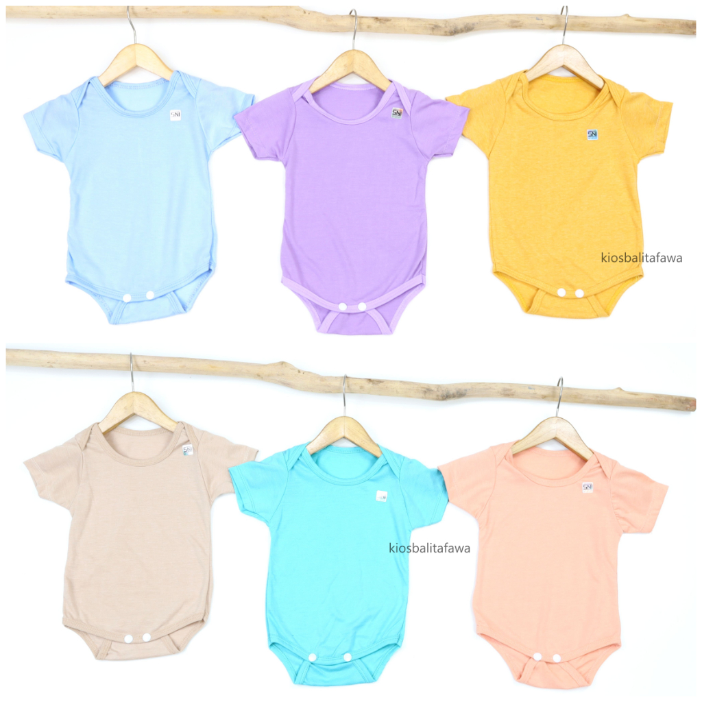 (SNI) Jumper Bayi Polos uk 0-12 Bulan / Bahan Katun Jumpsuit Baby Baru Lahir Lengan Pendek Laki Laki Perempuan Baju Anak New Born Babycinnamon