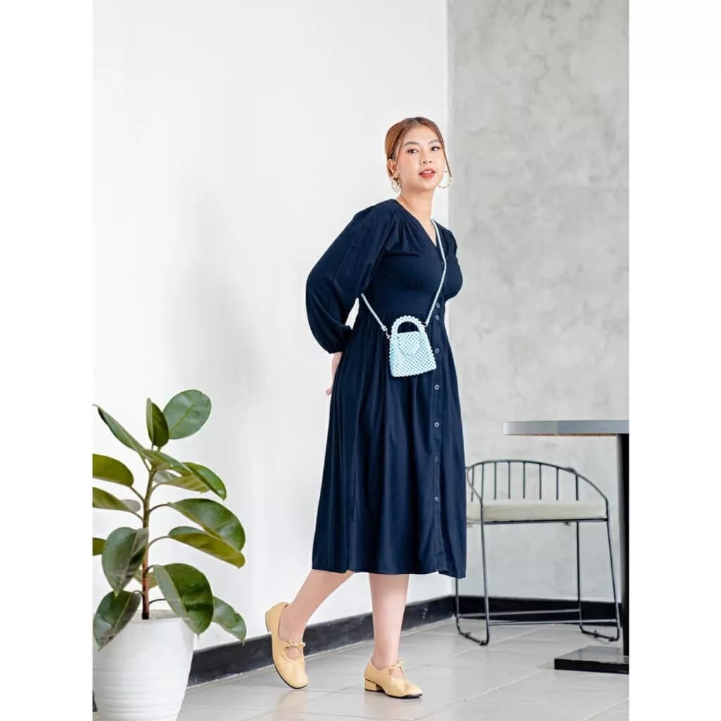 Jollie Midi Dress ( SR 0013)  Midi Dress wanita Kekinian Bahan Katun Rayon