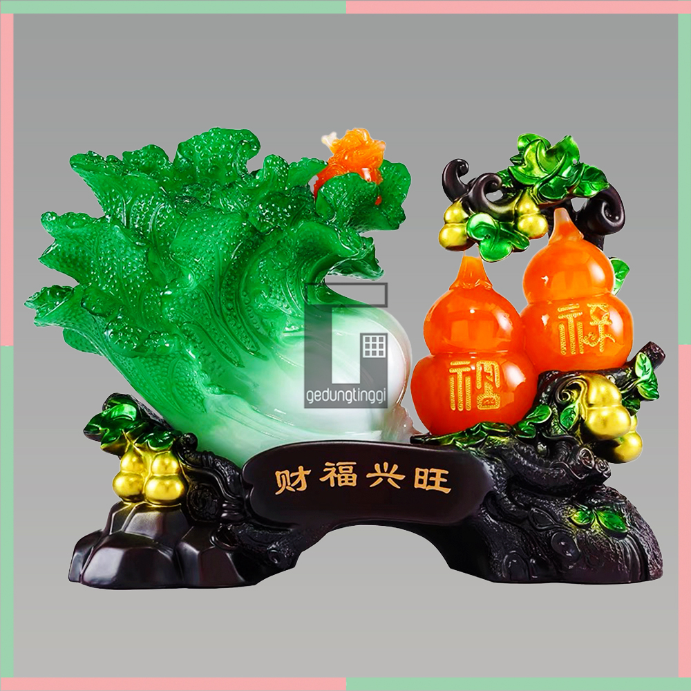 Pajangan Patung Hiasan Dekorasi Kado Hadiah Sawi Putih Baicai Baichai Bai Chai Bhaichai Fengshui Ratusan Hoki Rejeki Lucky Keberuntungan Ukuran Kecil Small Sedang Medium Besar Big Size Resin Kayu China Cina