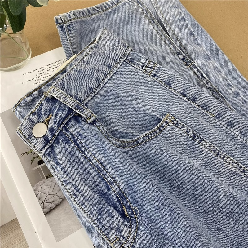 Belahan Highwaist Straight Celana Jeans Wanita Ukuran jumbo