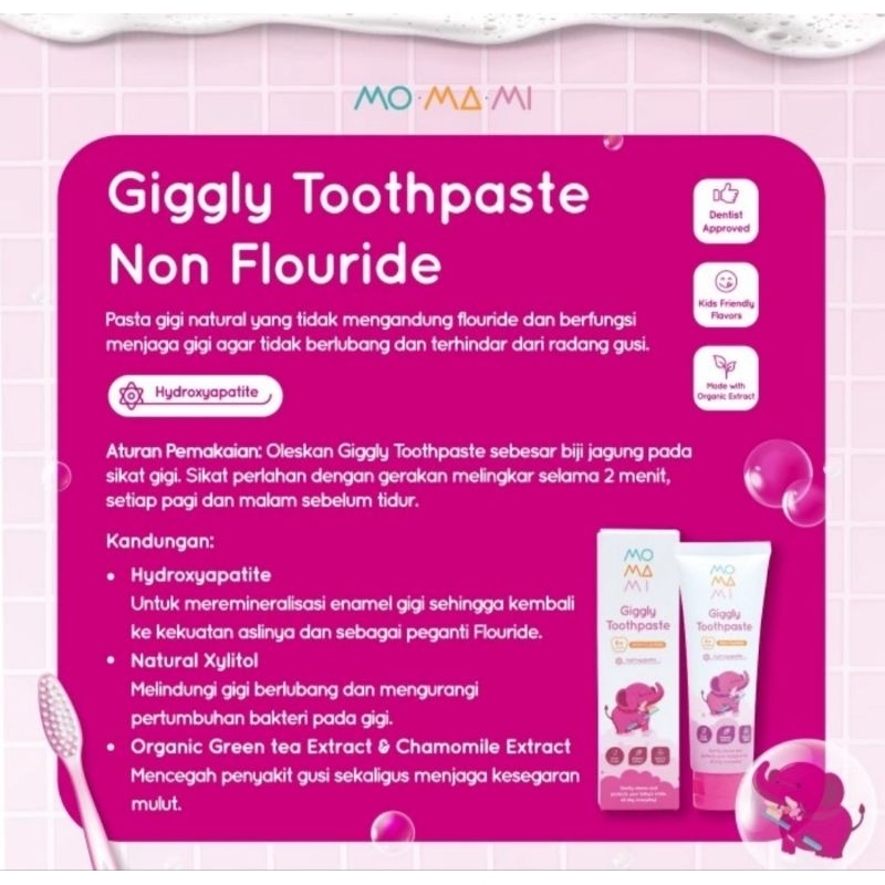 Pasta Gigi Odol MOMAMI Giggly Toothpaste NON FLUORIDE (6m+)  / FLUORIDE (3thn keatas)