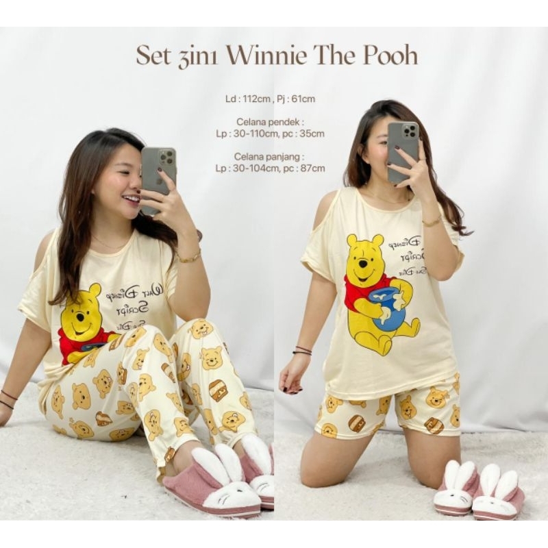 MDLV ~ Baju Tidur Set 3in1 Winnie The Pooh Moo Milk