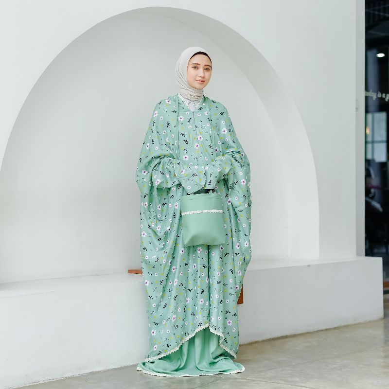 Mukena Resleting 2in1 TUNIK Rayon Motif Atas Bawah Berlengan