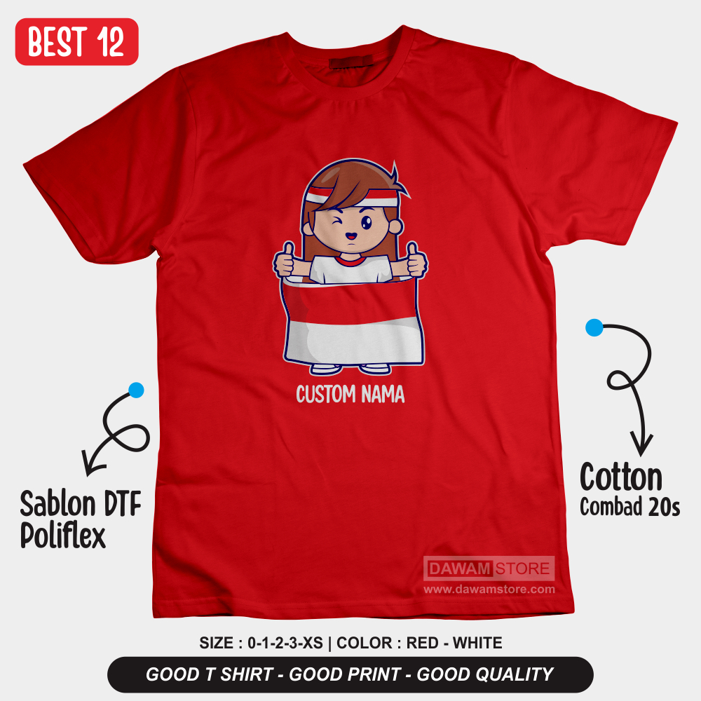 Kaos 17 Agustus 2023 anak Perempuan Custom Nama / Baju 17 Agustusan 2023 Anak Terbaru Best 12