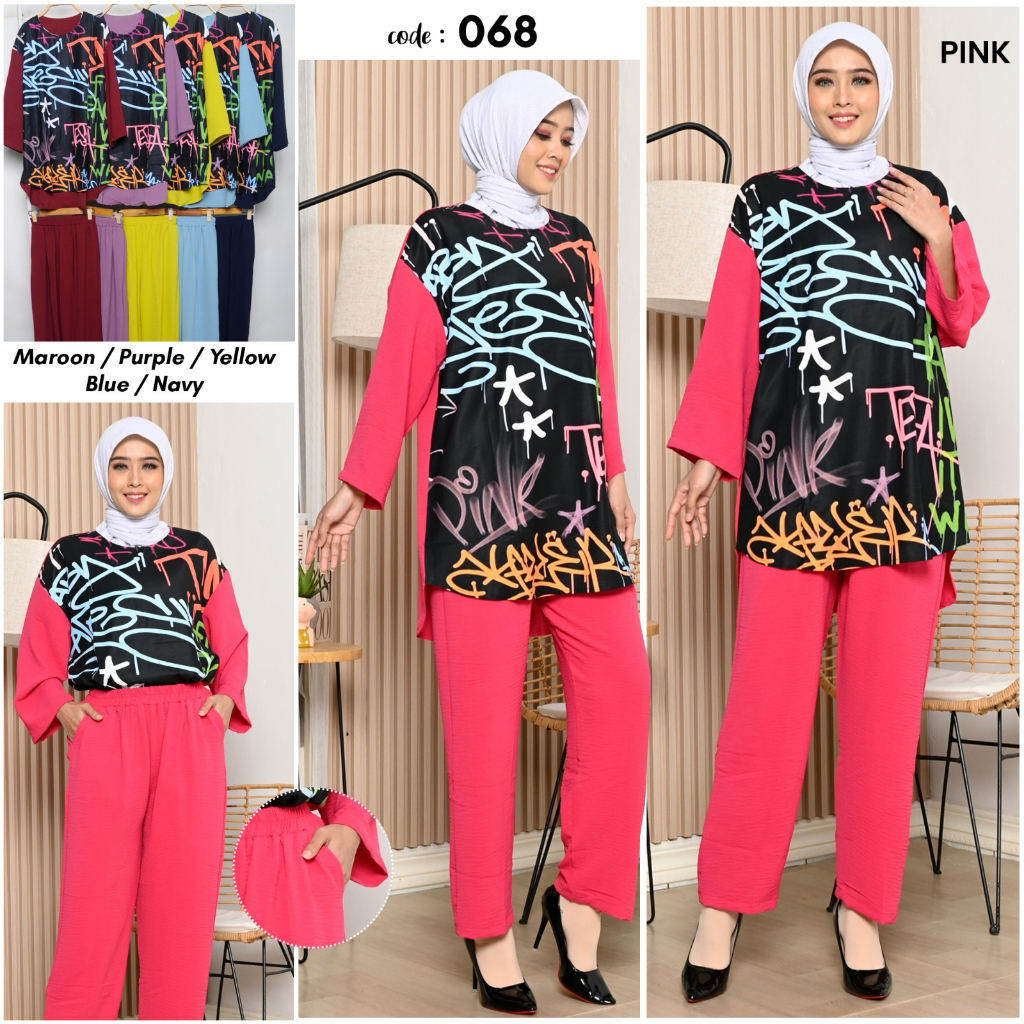 Setelan Tunik Crinkel Airflow Girl love Shopping / Set Blouse Jumbo LD 120