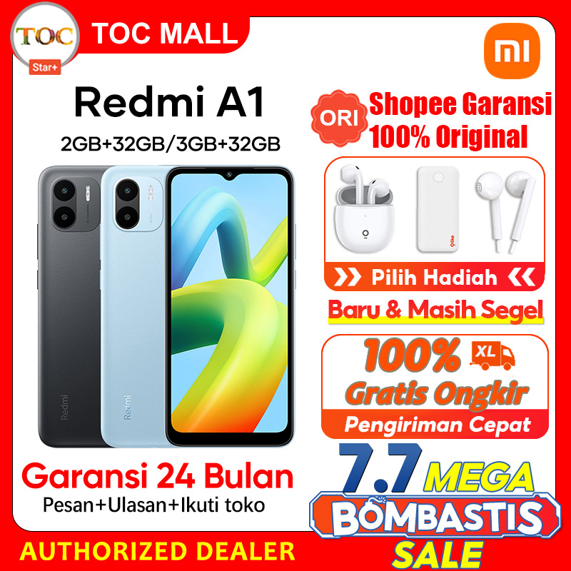 XIAO MI Redmi A1 RAM 2GB ROM 32GB 6.52inci Baterai 5000mAh 10W FastCharge Kamera 8MP Garansi Resmi 100% ORI Bisa COD