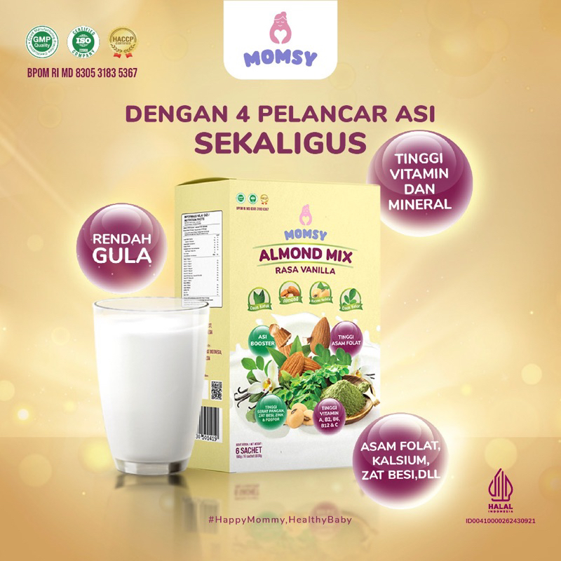 MOMSY Almond Rasa vanilla 6 sachet box mini susu pelancar asi ASI booster menyusui momsy Momsy almon mix 6 SACHET VANILLA