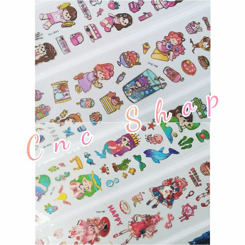 10pcs Stiker Laser Mika Momo Anime Karakter Campur Mainan Sticker Bening Panjang Tempelan Botol Minum Anak