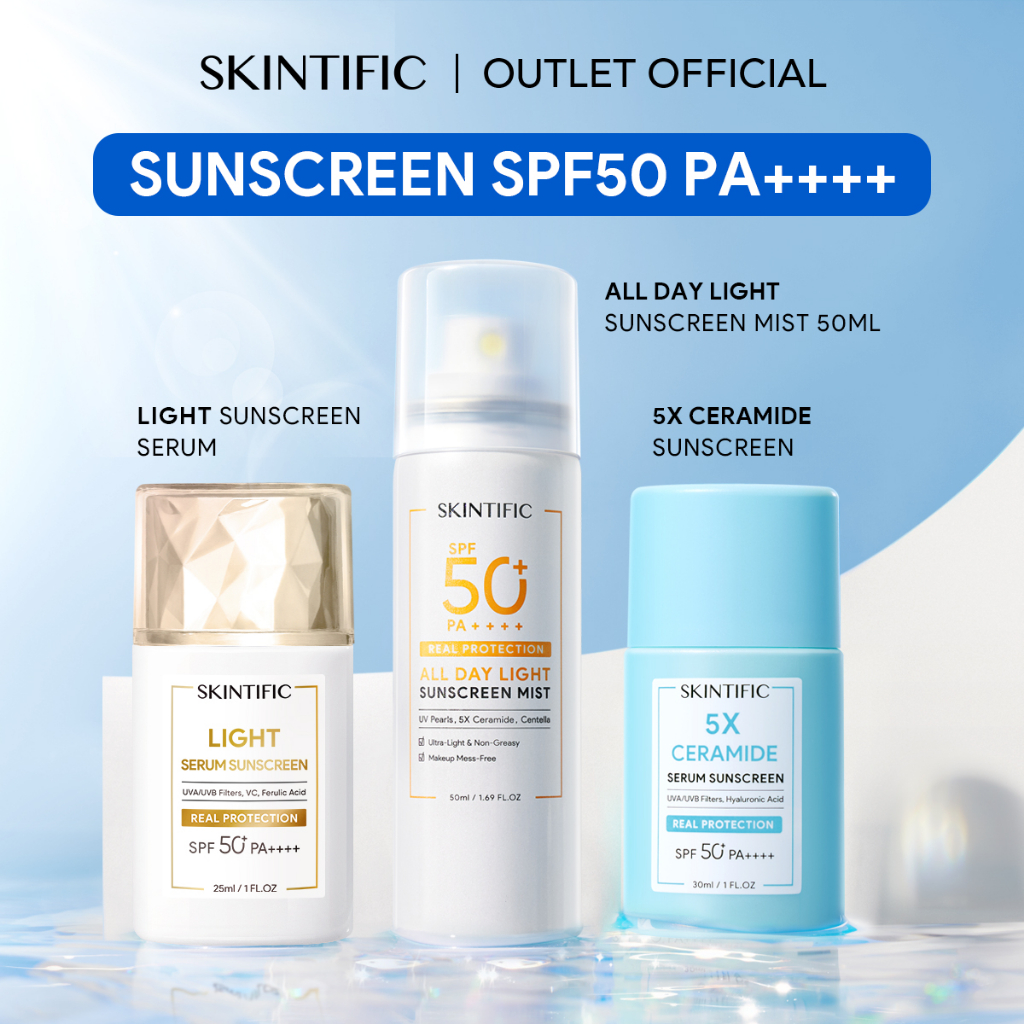 Collection  SKINTIFIC Sunscreen SPF50 PA++++ Serum Sunscreen / Sunscreen Spray All Day Light Reapply 120ML Sunscreen Mist Anti UV UVA UVB 120ml/50ml 5X Ceramide / Ultra Light Serum Sunscreen