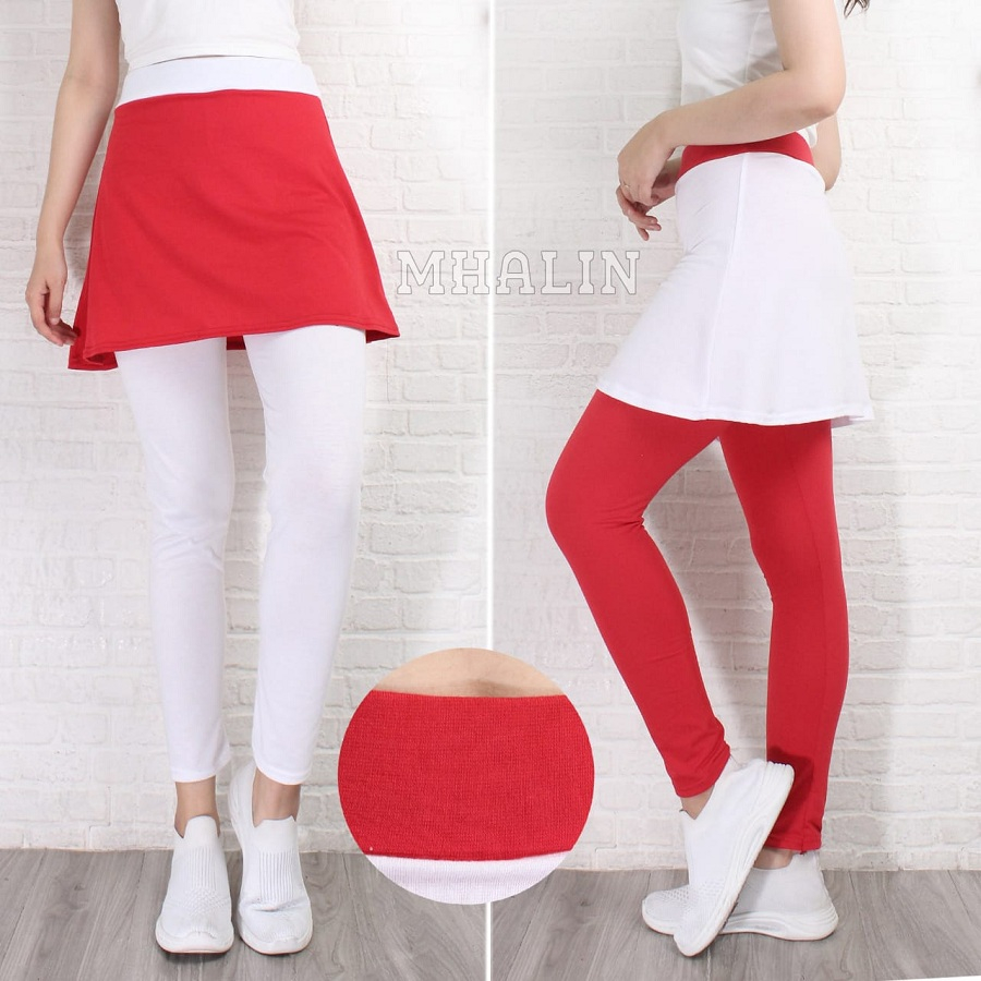 Rok Celana SEnam Wanita Merah Putih - Lejing Rok Putih Merah