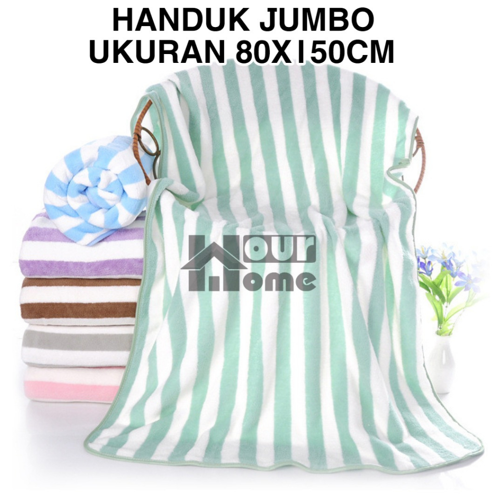 Handuk Mandi JUMBO Dewasa Motif Salur Microfiber Bulu Halus Serap Air 80X150CM