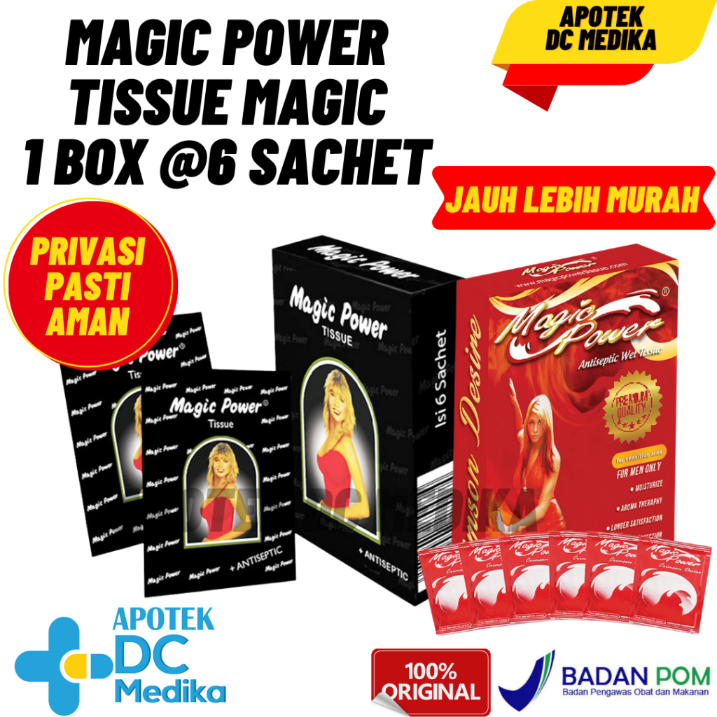 Magic Power / 6 sachet / Tissue Magic / Tisu Magic / Magicpower / Hitam / Merah / Tahan Lama / Man / Pria Dewasa