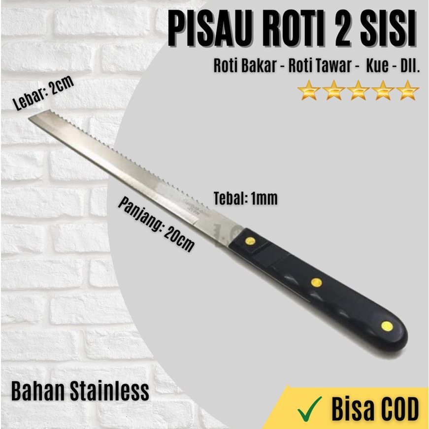 [DEASTORE] PISAU ROTI PANJANG 2 SISI (HALUS &amp; GERIGI) STAINLESS STEEL ANTI KARAT - DOUBLE SIDE BREAD KNIFE - ALAT PEMOTONG KUE CAKE TART BOLU PISAU DAPUR SERBAGUNA