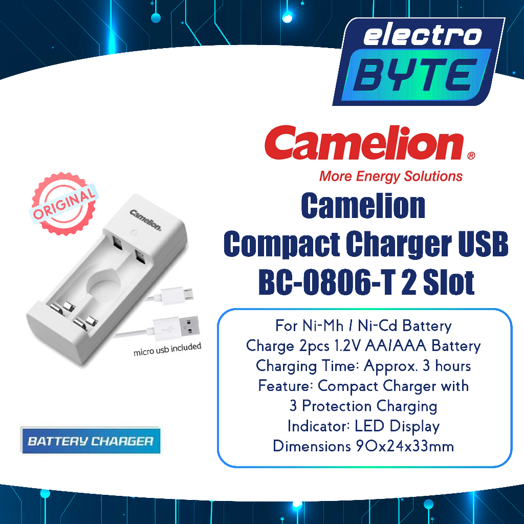 Charger Baterai AA / AAA BC0806T - Charger Baterai 2 Slot Camelion