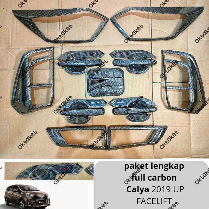 paket lengkap garnish depan belakang tank outer handle Calya sigra 2019 2020 2021 2023 facelift carbon