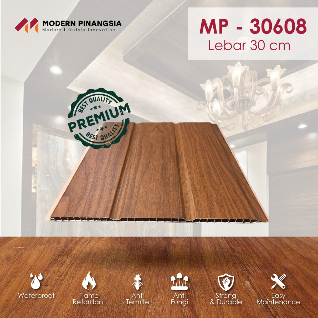 (Khusus Jakarta) Plafon PVC MP. 30608 / Modern Plafon Laminate / Motif Kayu Jati Nat