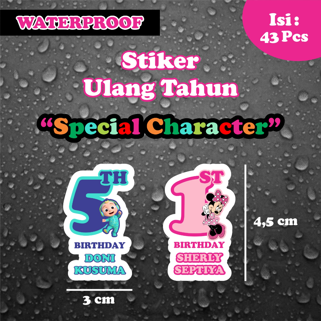 

Label Stiker Ulang Tahun Character WATERPROOF ( Isi 43 pcs )