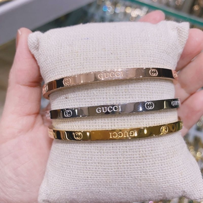 Gelang Titanium asli Set isi 3pc Bahan tebal kilau mirip emas asli Premium Quality Anti karat anti alergi Stainless steel  ori G0303