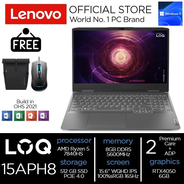 Lenovo LOQ 15 Gaming - Ryzen 7-7840HS - 8GB - 512GB - RTX4050 6GB - 15.6&quot;WQHD 165Hz 100%sRGB - W11 - OHS