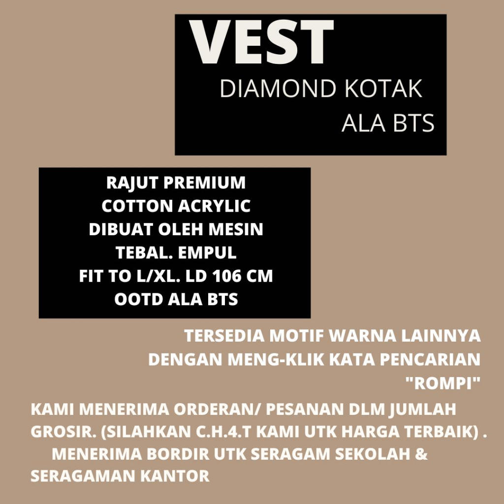 Vest Rajut Premium Sido OVERSIZE / Knit Vest Vneck Rompi Rajut Diamond Big Size JCCollections / Rompi Cewek Kotak