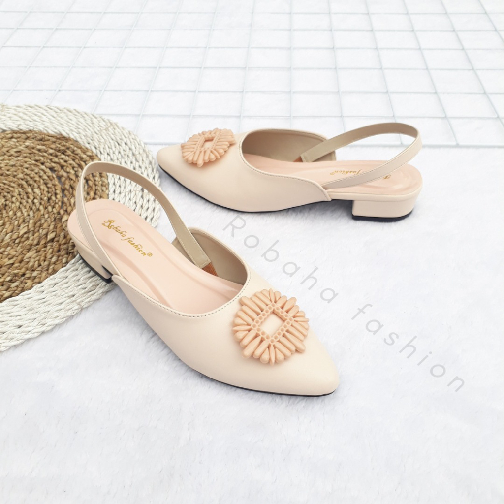 Sepatu Kerja Sandal Wanita Heels Hak 3cm Tali Belakang RB-01/Bustong Selop Chunky Mules Pansus Slip-on Import